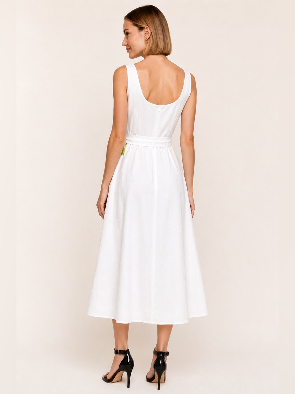 Karl Lagerfeld Paris Linen Blend Floral Midi Dress Belted Pockets White 16 NWT - Picture 3 of 16